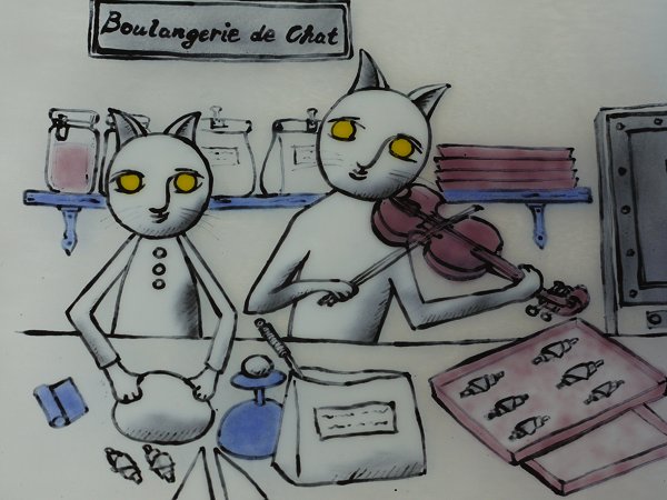 フュージング画 絵皿「猫のパン屋」