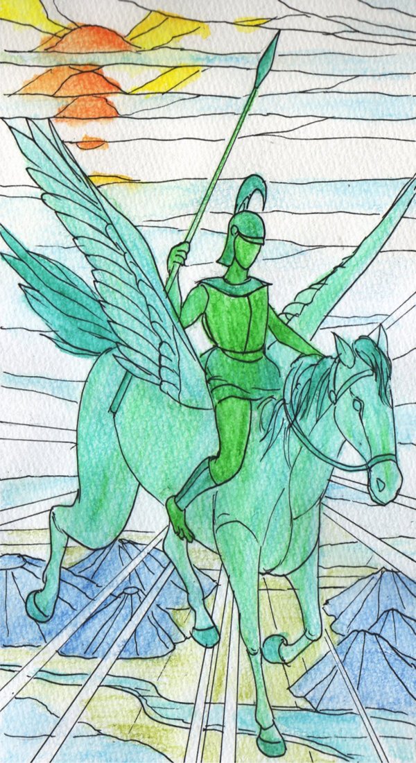21016「ペガサスとベレロポーン(Pegasus & Bellerophon)」デザイン原画（福田　筆）