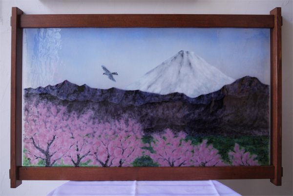 オーダーメイド無鉛ステンドグラス「桜と富士」完成 | ステンドグラス